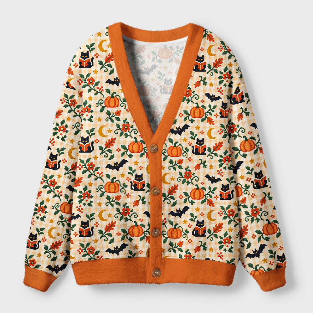 Pagewings Halloween Bookish Light Knit Unisex Cardigan Sweaters