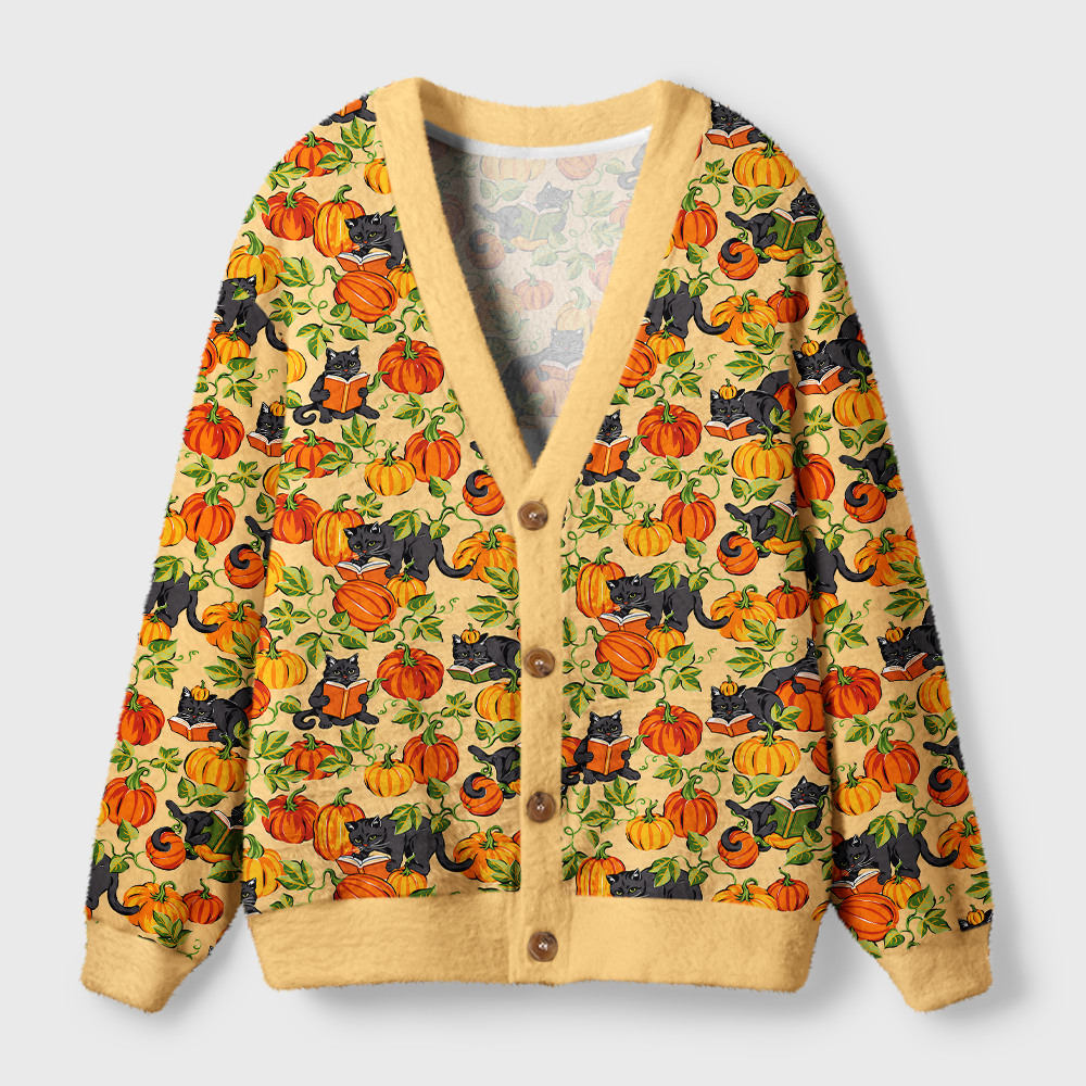 Pagewings Cat Book Lover Light Knit Unisex Cardigan Sweaters