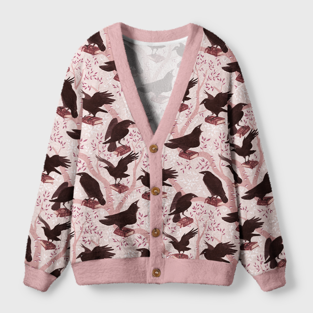 Pagewings Reading Crow Light Knit Unisex Cardigan Sweaters