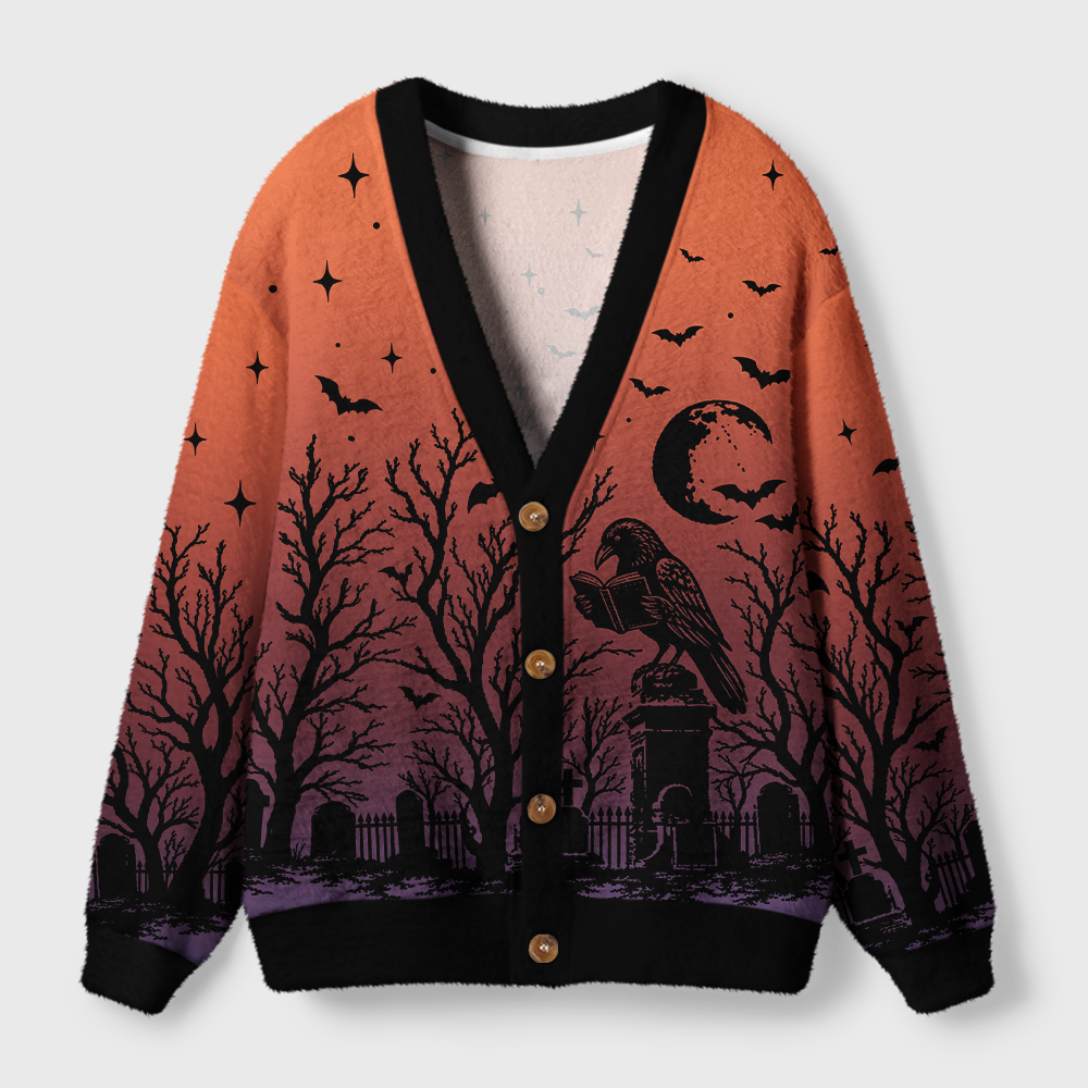 Pagewings Reading Crow Light Knit Unisex Cardigan Sweaters
