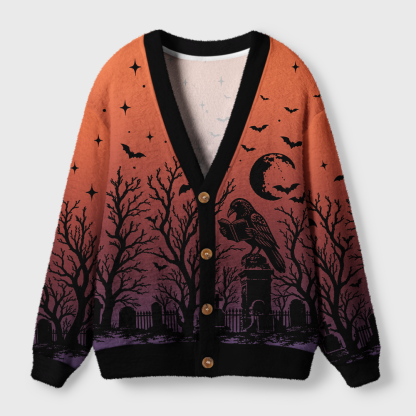 Pagewings Reading Crow Light Knit Unisex Cardigan Sweaters