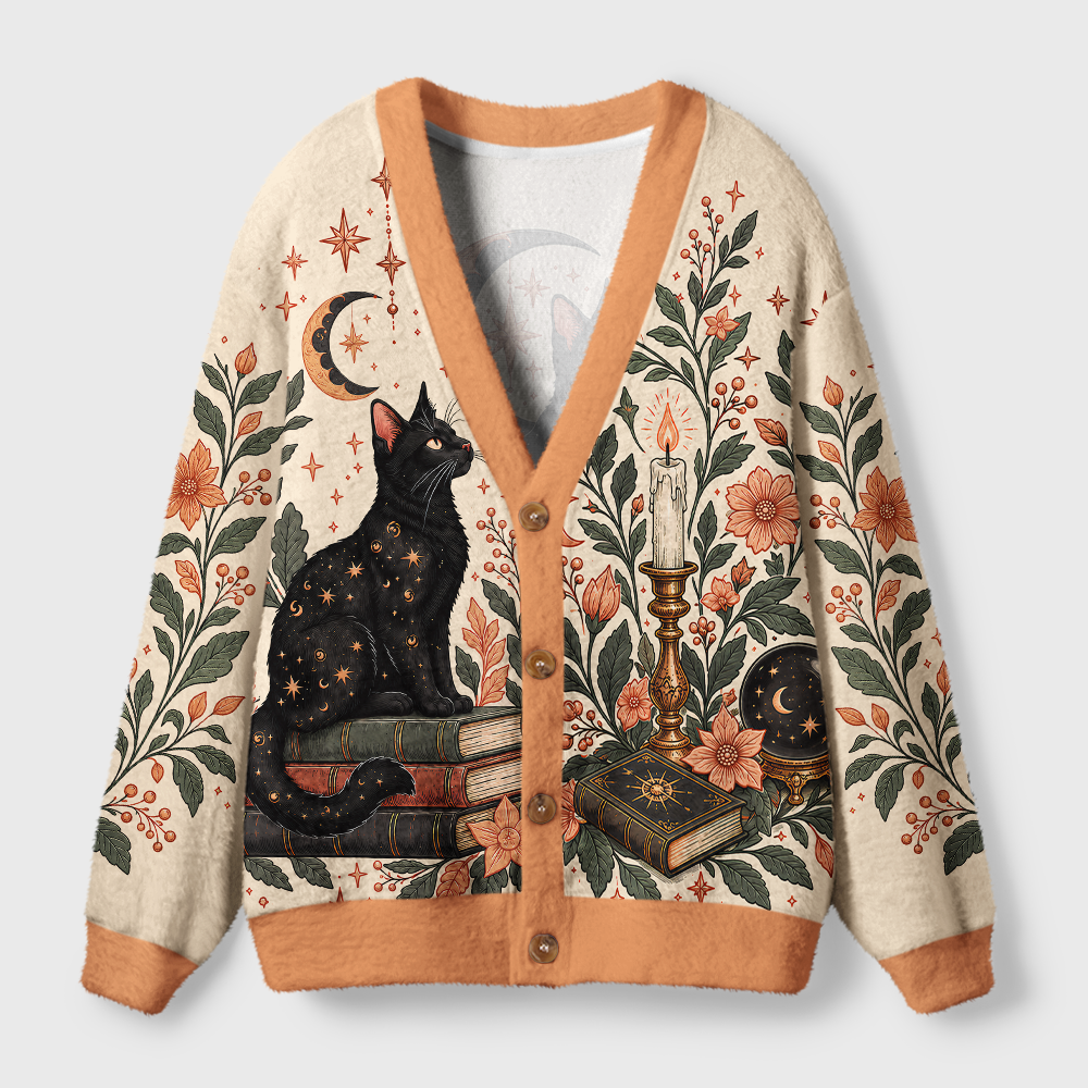 Pagewings Cat Book Lover Light Knit Unisex Cardigan Sweaters