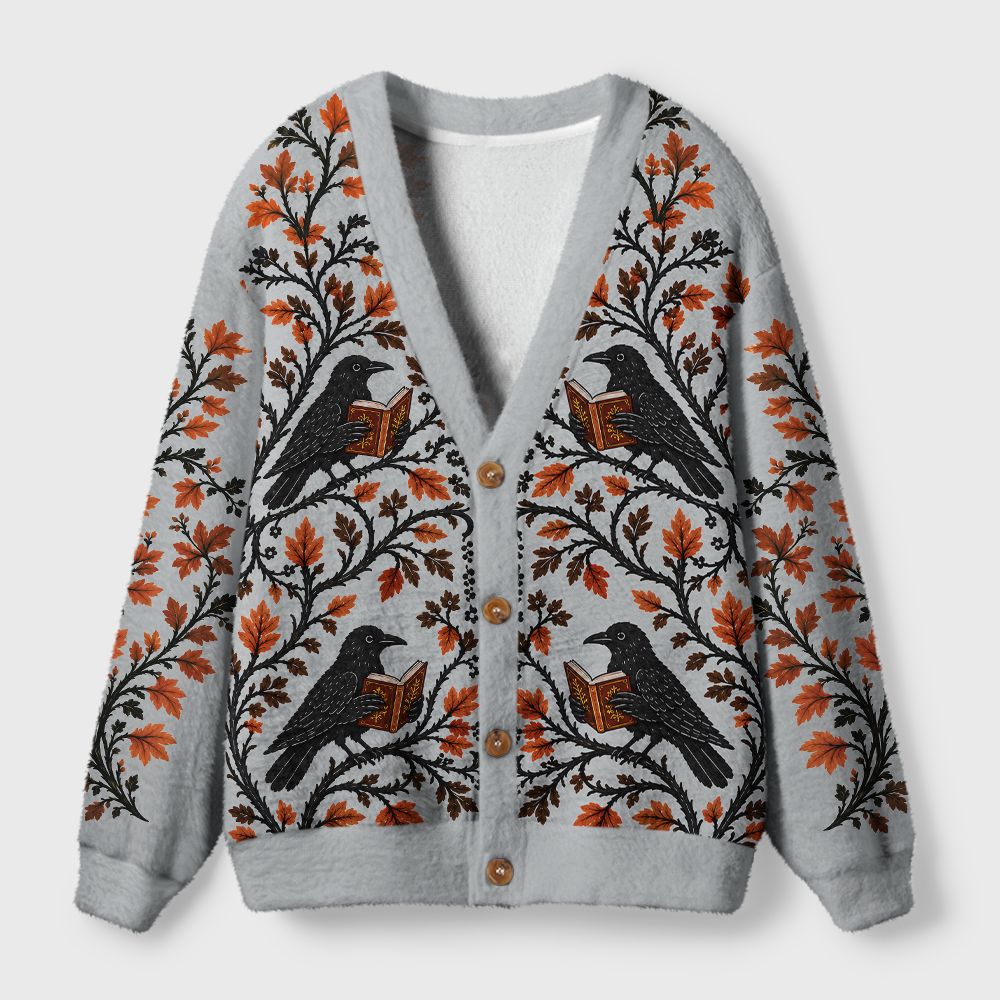 Pagewings Reading Crow Light Knit Unisex Cardigan Sweaters
