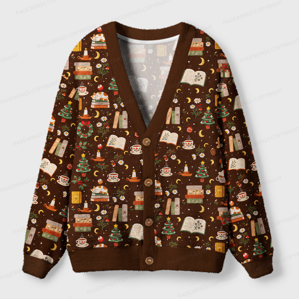 Pagewings Christmas Bookish Light Knit Unisex Cardigan Sweaters
