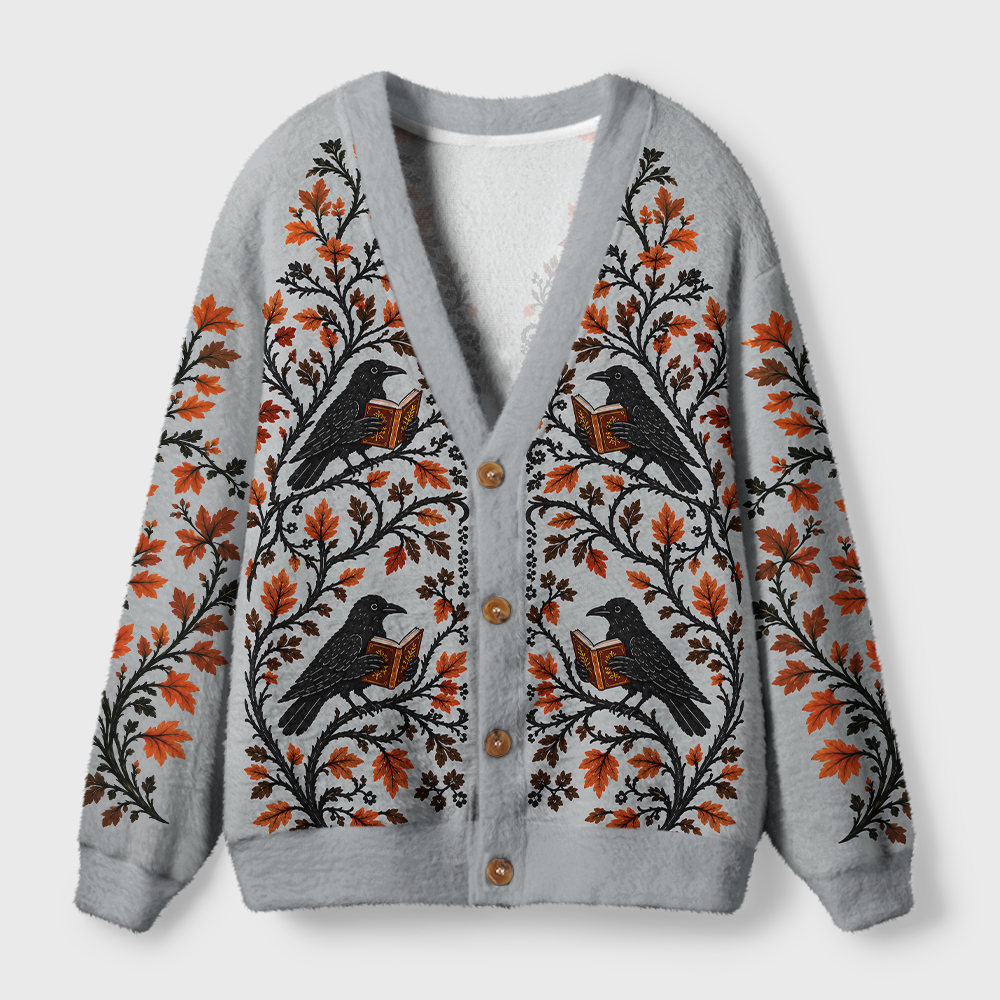 Pagewings Reading Crow Light Knit Unisex Cardigan Sweaters
