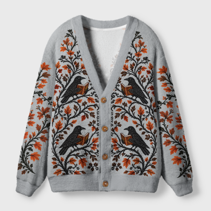 Pagewings Reading Crow Light Knit Unisex Cardigan Sweaters