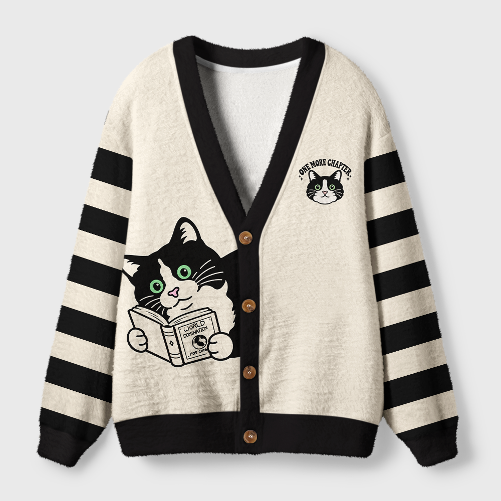 Pagewings Cat Book Lover Light Knit Unisex Cardigan Sweaters