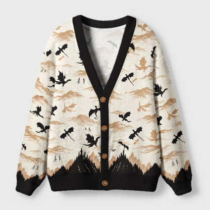 Pagewings Book Dragon Light Knit Unisex Cardigan Sweaters