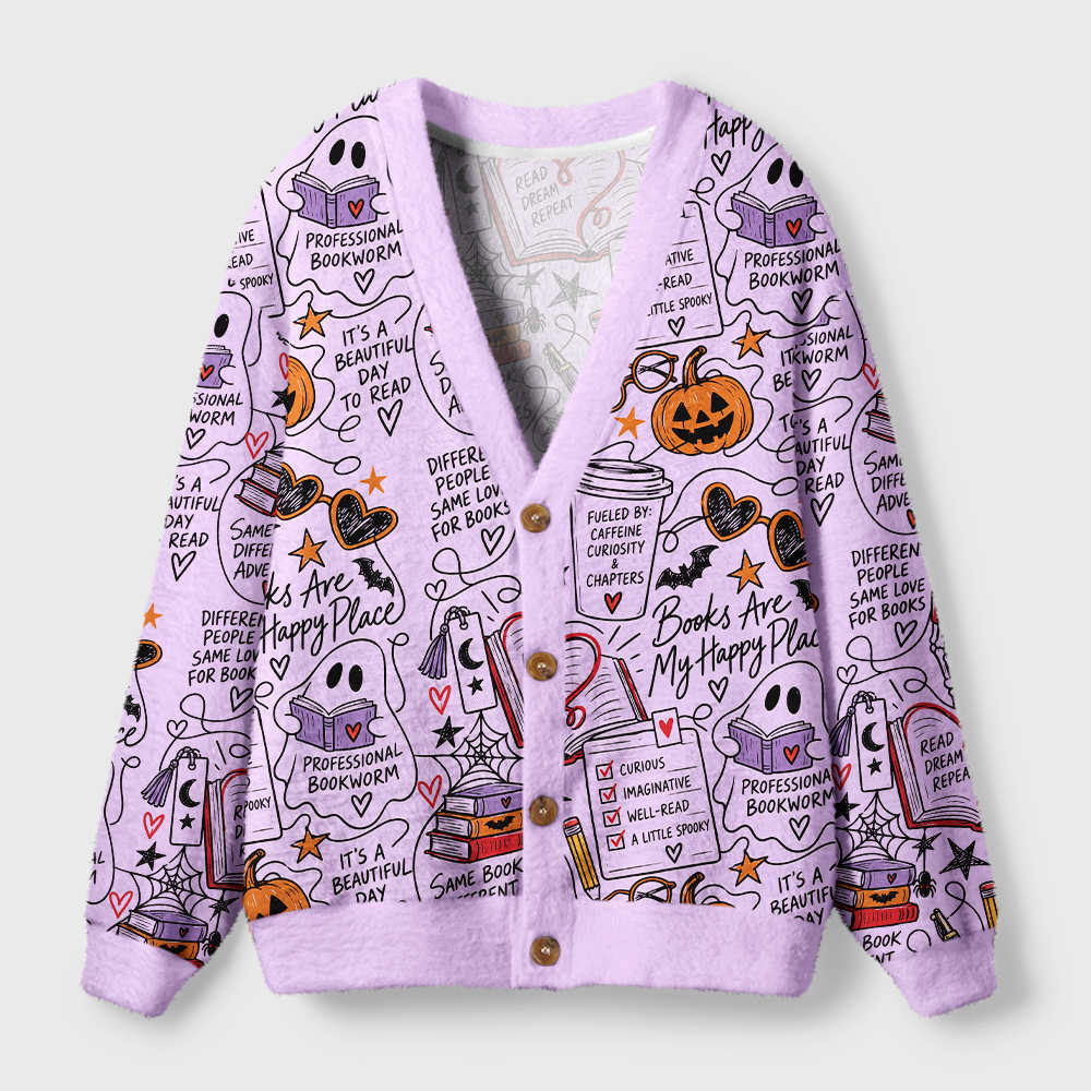 Pagewings Halloween Bookish Light Knit Unisex Cardigan Sweaters