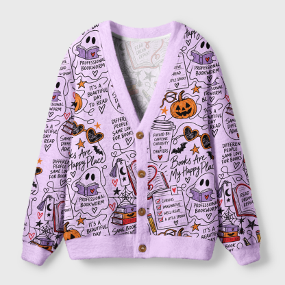 Pagewings Halloween Bookish Light Knit Unisex Cardigan Sweaters