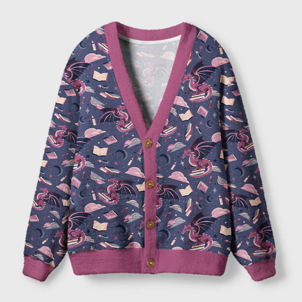 Pagewings Book Dragon Light Knit Unisex Cardigan Sweaters
