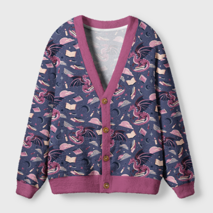 Pagewings Book Dragon Light Knit Unisex Cardigan Sweaters