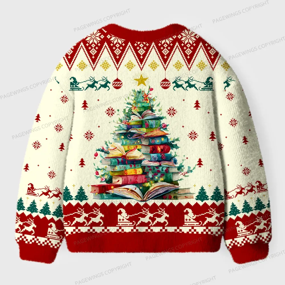 Pagewings Holiday Book Tree Unisex Ugly Cardigan Sweaters