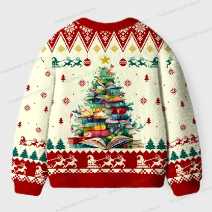 Pagewings Holiday Book Tree Unisex Ugly Cardigan Sweaters