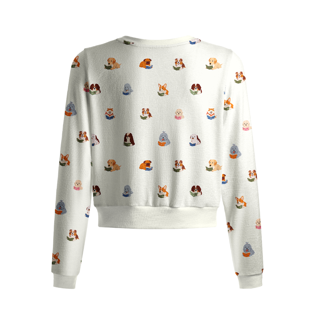 Pagewings Dog Book Lover Crew Neck Cardigan Sweaters