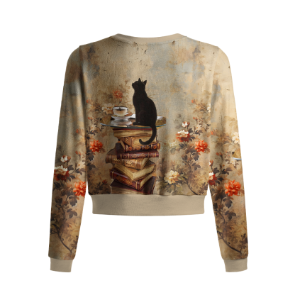 Pagewings Cat Book Lover Crew Neck Cardigan Sweaters