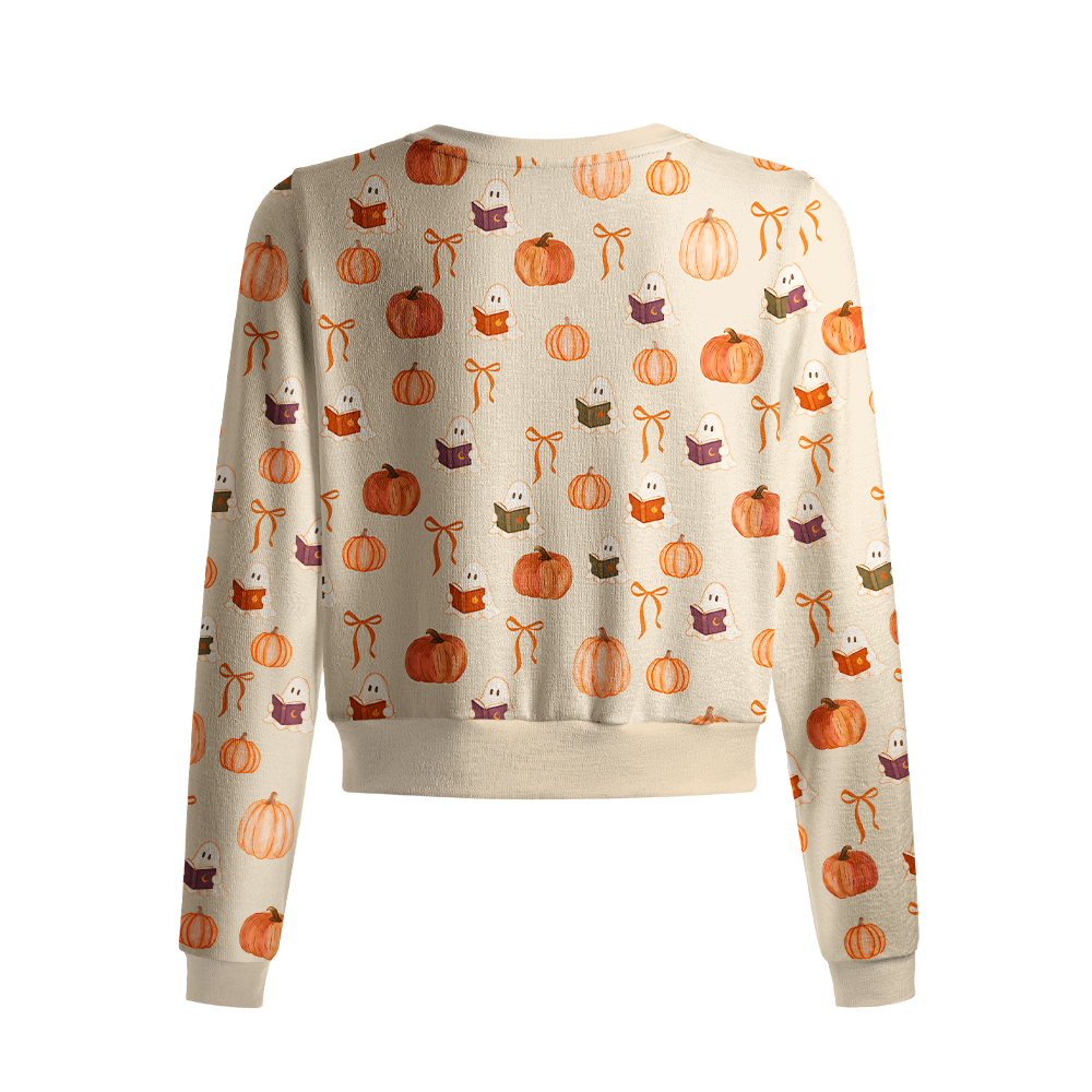 Pagewings Ghosts Love Reading Crew Neck Cardigan Sweaters