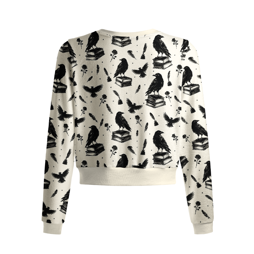 Pagewings Reading Crow Crew Neck Cardigan Sweaters