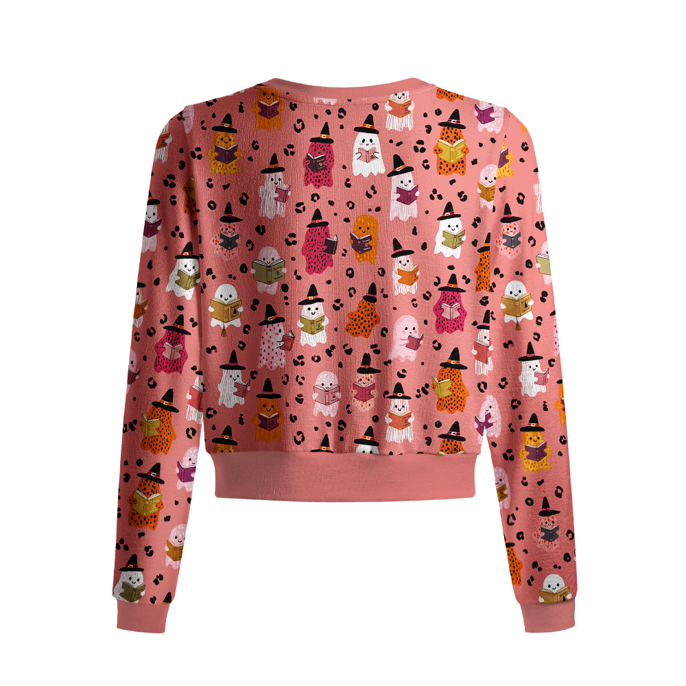 Pagewings Ghosts Love Reading Crew Neck Cardigan Sweaters