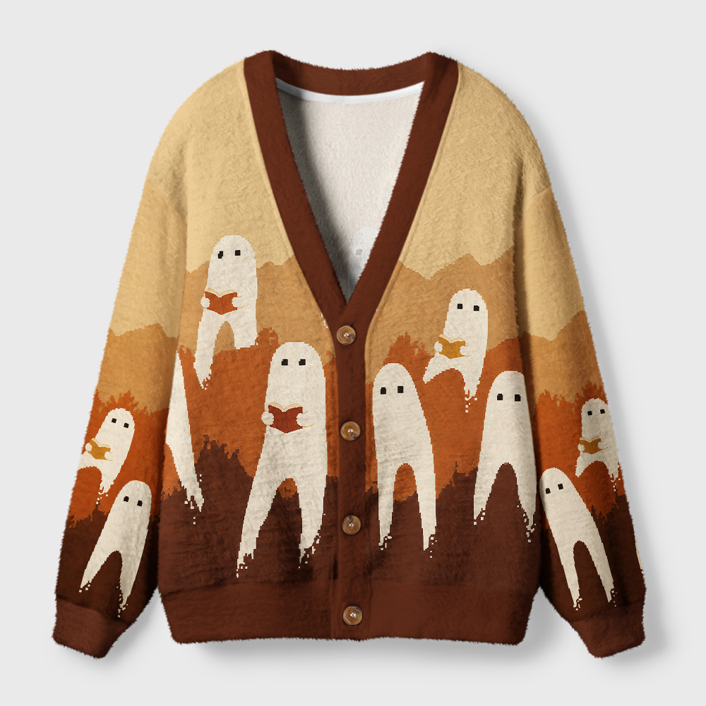 Pagewings Ghosts Love Reading Light Knit Unisex Cardigan Sweaters
