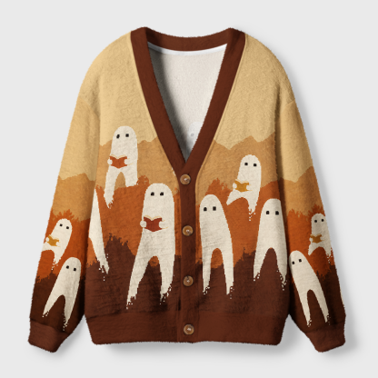Pagewings Ghosts Love Reading Light Knit Unisex Cardigan Sweaters