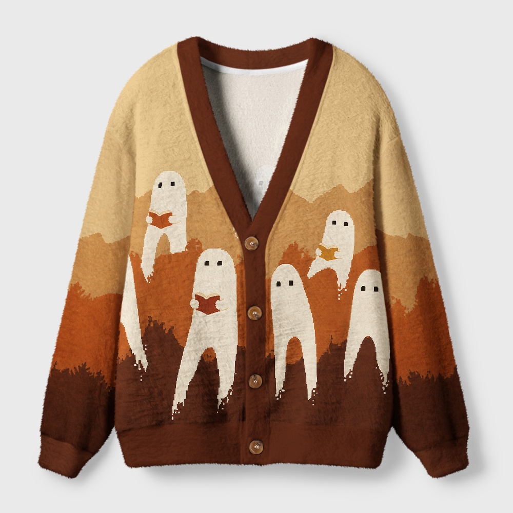 Pagewings Ghosts Love Reading Light Knit Unisex Cardigan Sweaters