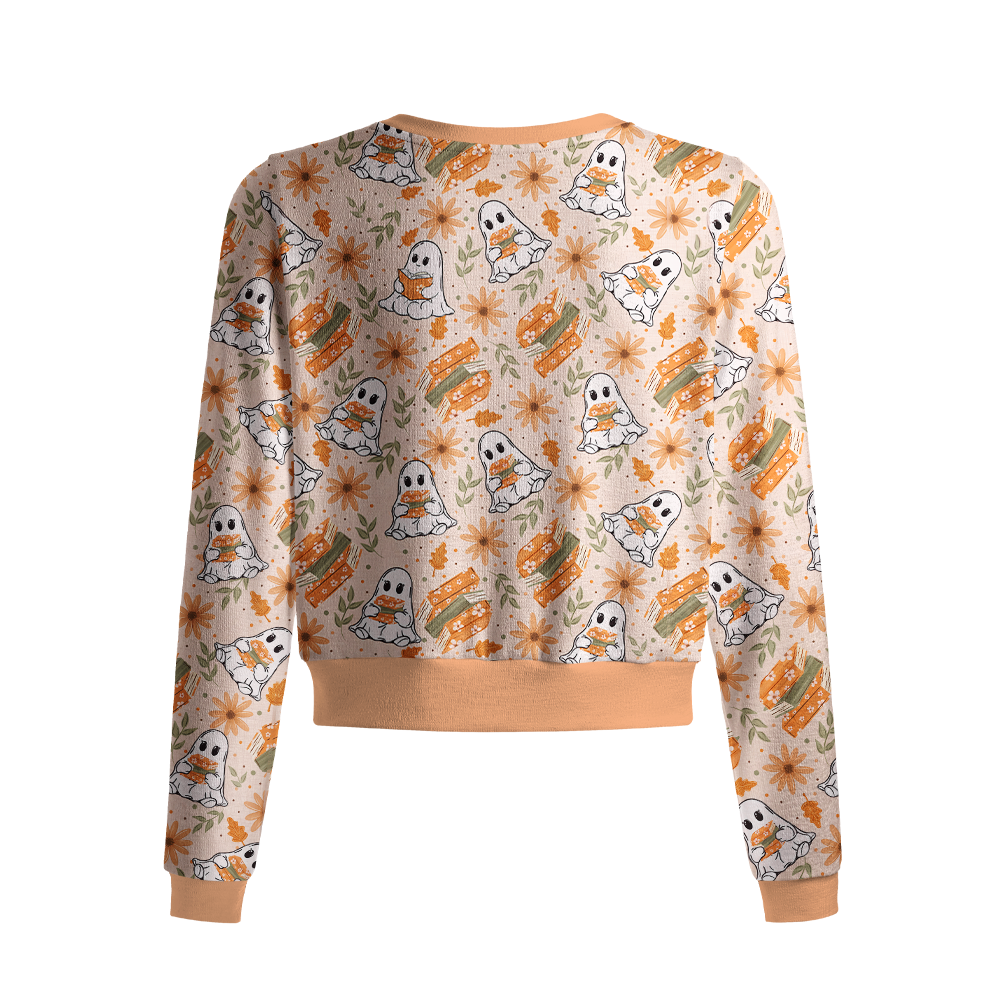 Pagewings Ghosts Love Reading Crew Neck Cardigan Sweaters