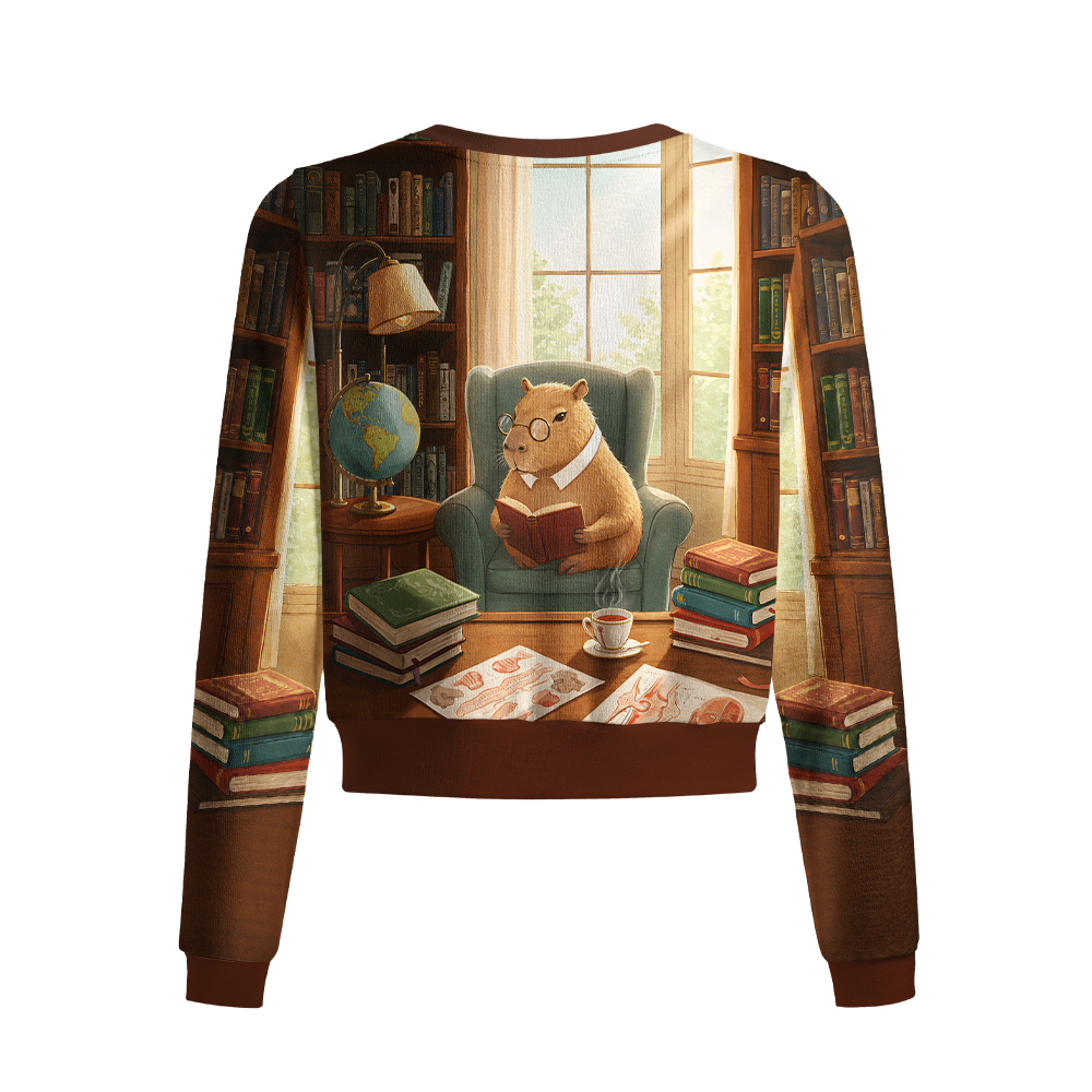 Pagewings Capybara Reading Crew Neck Cardigan Sweaters