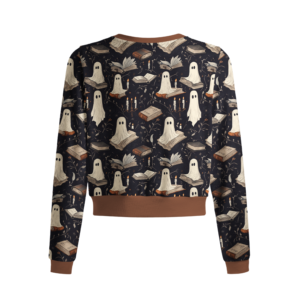 Pagewings Ghosts Love Reading Crew Neck Cardigan Sweaters