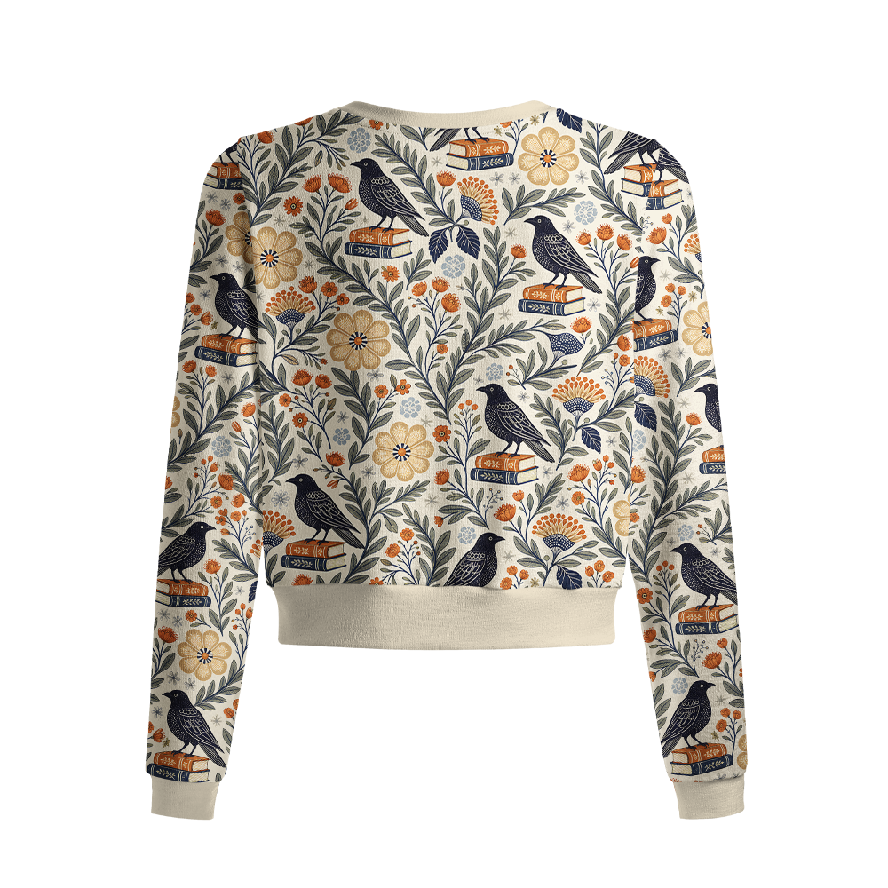 Pagewings Reading Crow Crew Neck Cardigan Sweaters