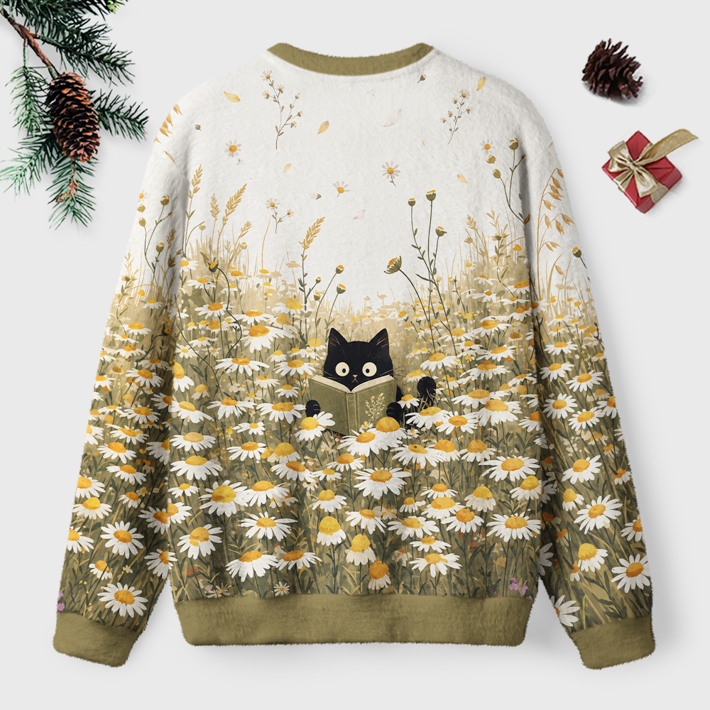 Pagewings Cat Book Lover Unisex Ugly Light Knit Sweatshirt