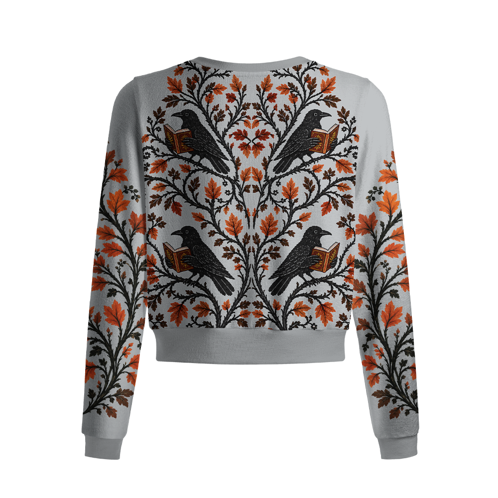 Pagewings Reading Crow Crew Neck Cardigan Sweaters