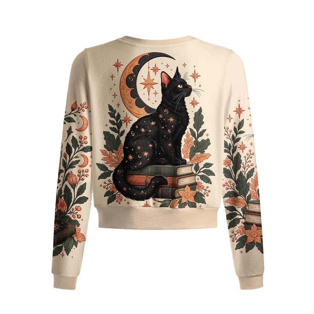 Pagewings Cat Book Lover Crew Neck Cardigan Sweaters
