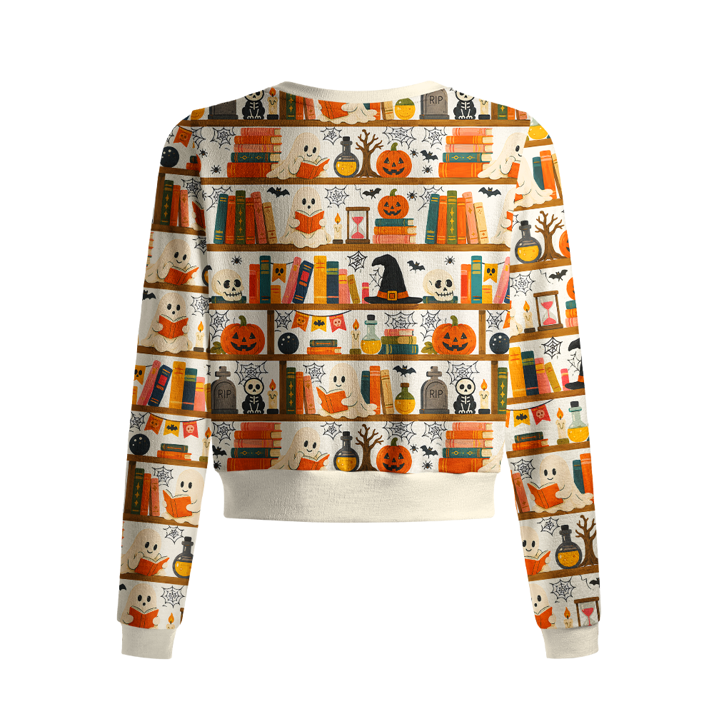 Pagewings Halloween Bookish Crew Neck Cardigan Sweaters
