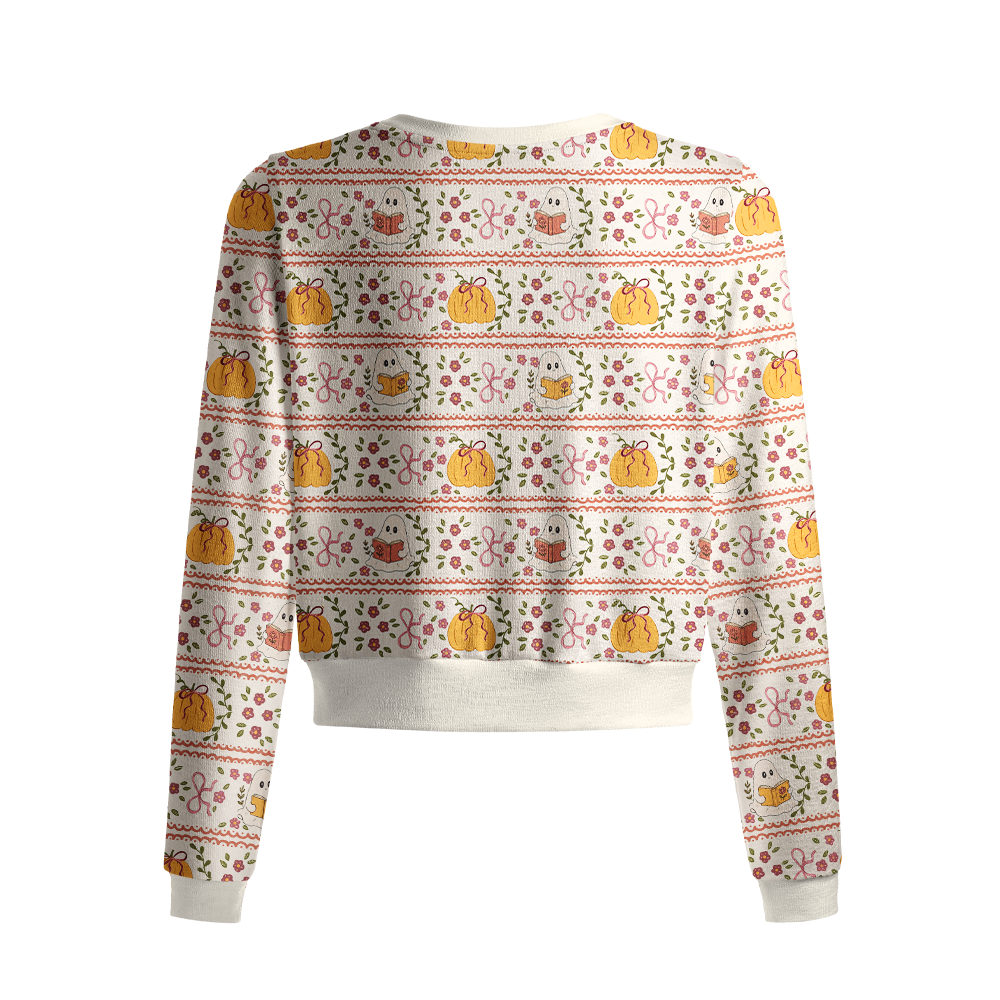 Pagewings Ghosts Love Reading Crew Neck Cardigan Sweaters
