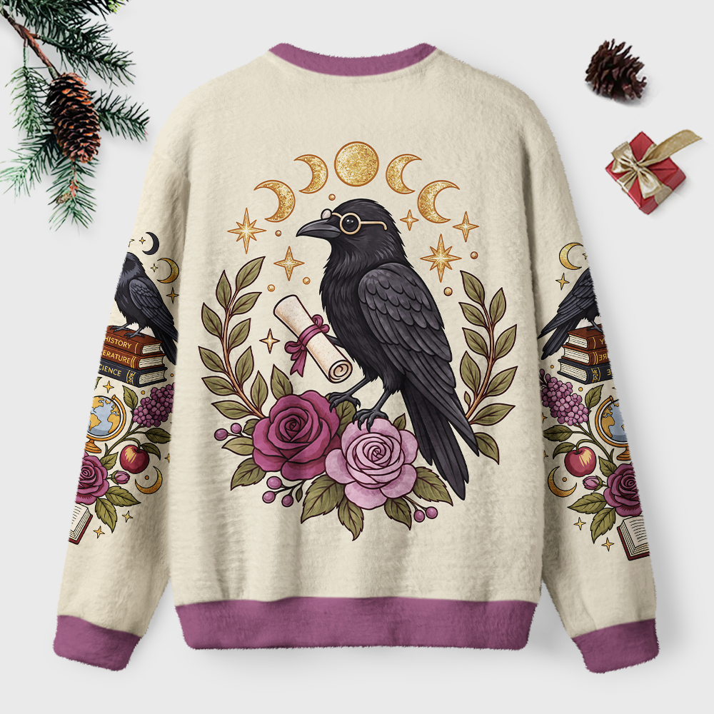 Pagewings Reading Crow Unisex Ugly Light Knit Sweatshirt