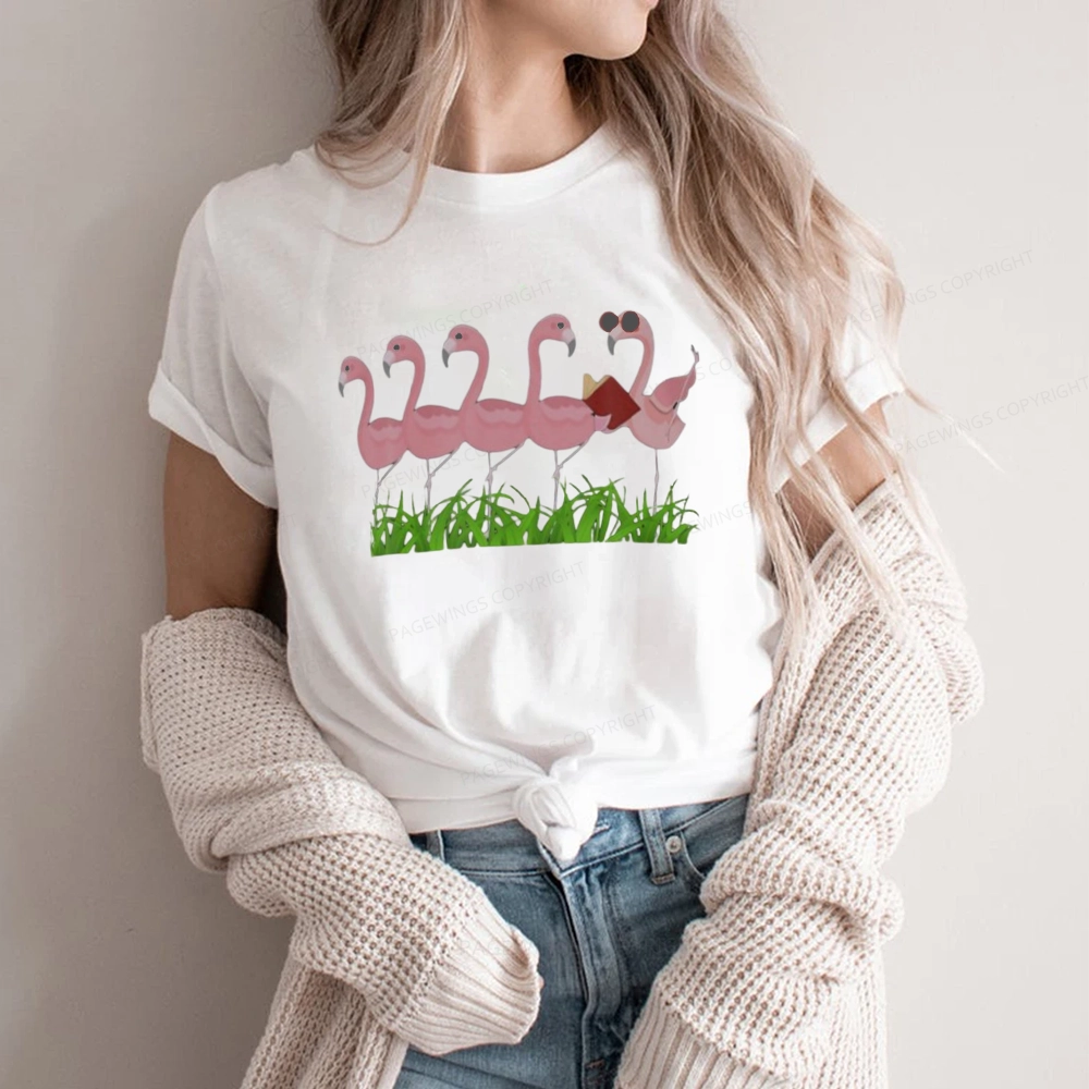 Pagewings Funny Flamingo Reading Book Unisex Classic T-shirt
