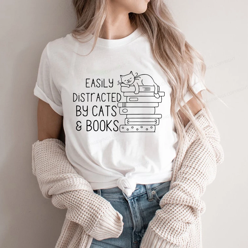 Pagewings Easily Distracted By Cats and Books Unisex Classic T-shirt