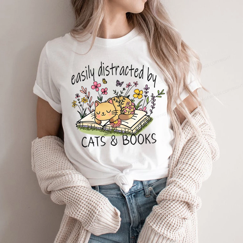 Pagewings Easily Distracted By Cats And Books Unisex Classic T-shirt