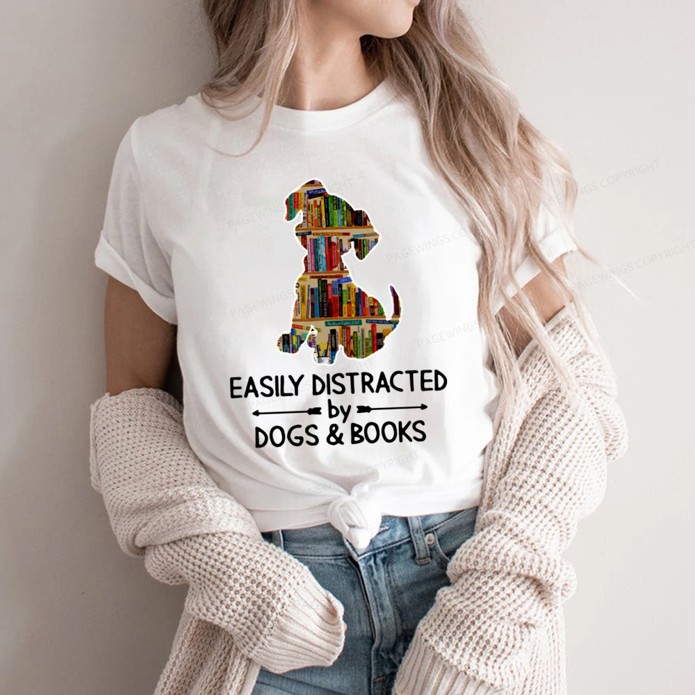 Pagewings Easily Distracted By Dogs And Books Unisex Classic T-shirt