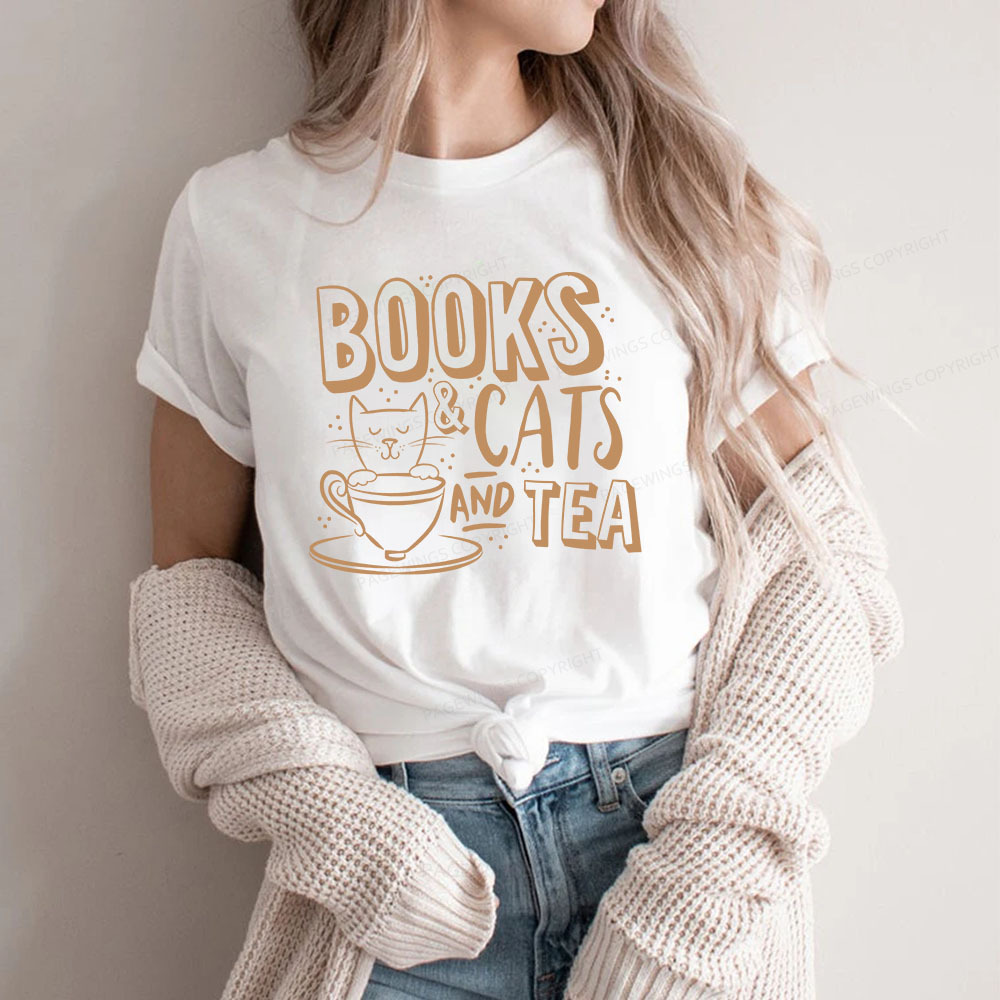Pagewings Books And Cats And Tea On Men's Premium Unisex Classic T-shirt