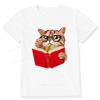 Pagewings Cat Reading Book Shirt, Books and Cats Unisex Classic T-shirt