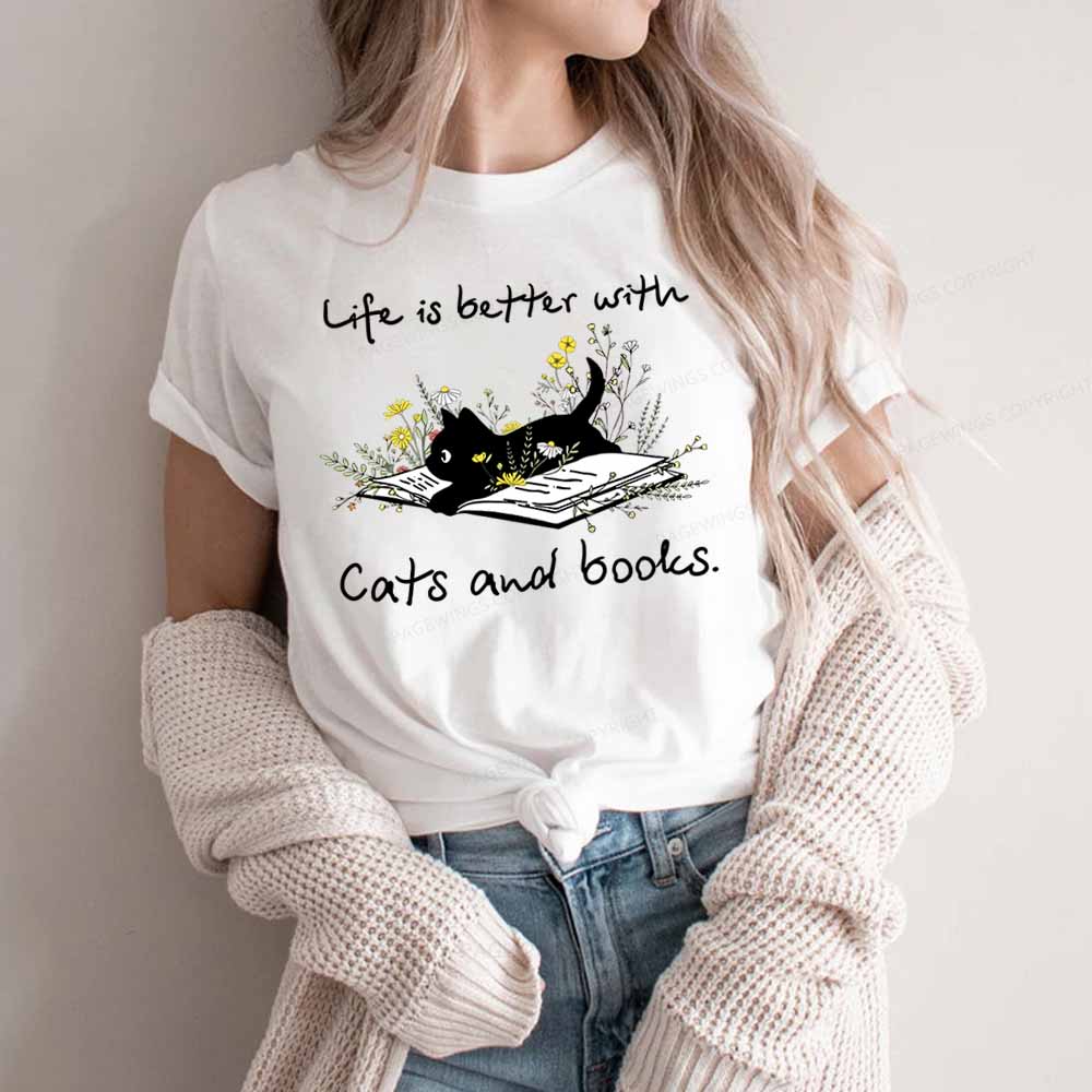 Pagewings Life Is Better With Cats And Books Unisex Classic T-shirt