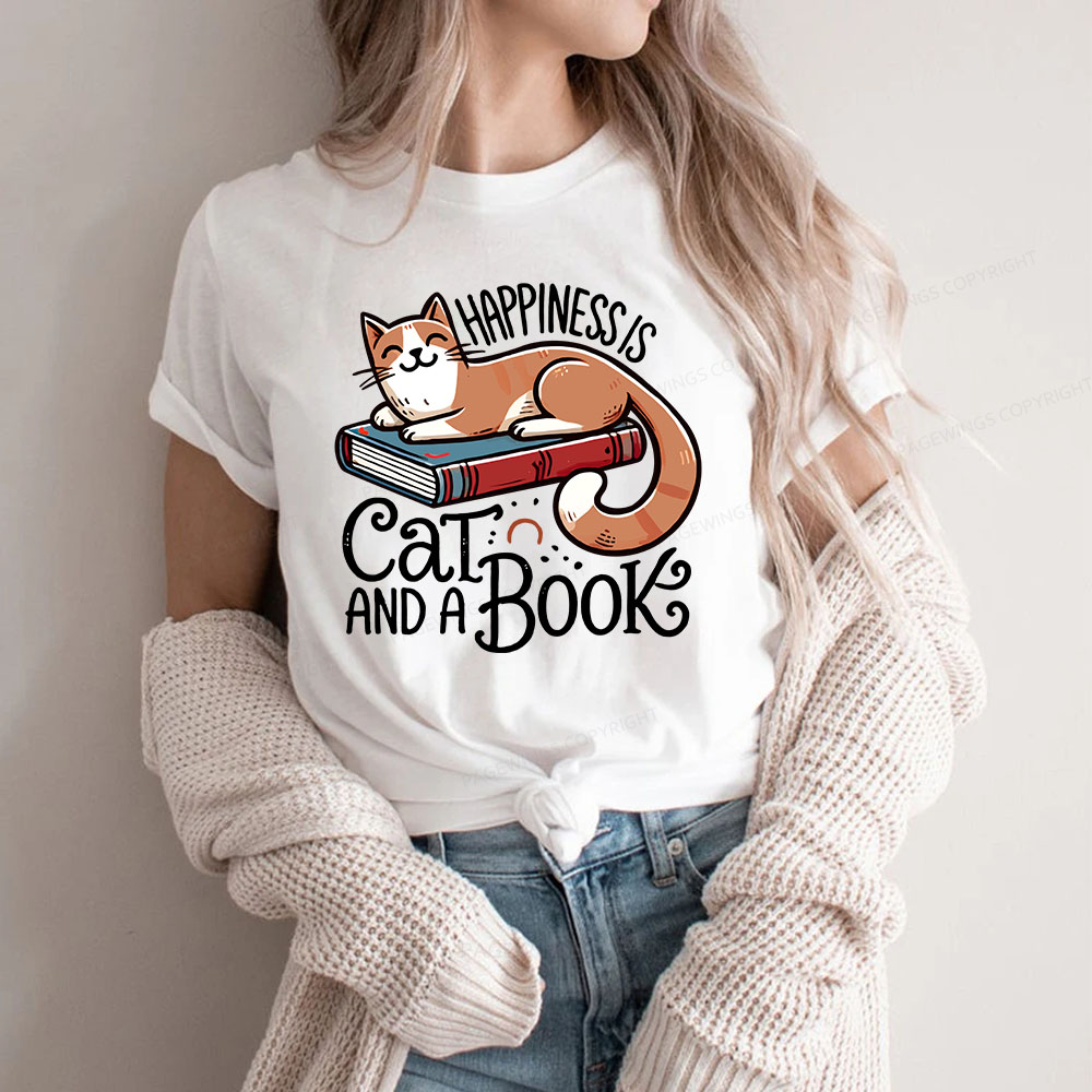 Pagewings Happiness Is A Cat And A Book Unisex Classic T-shirt