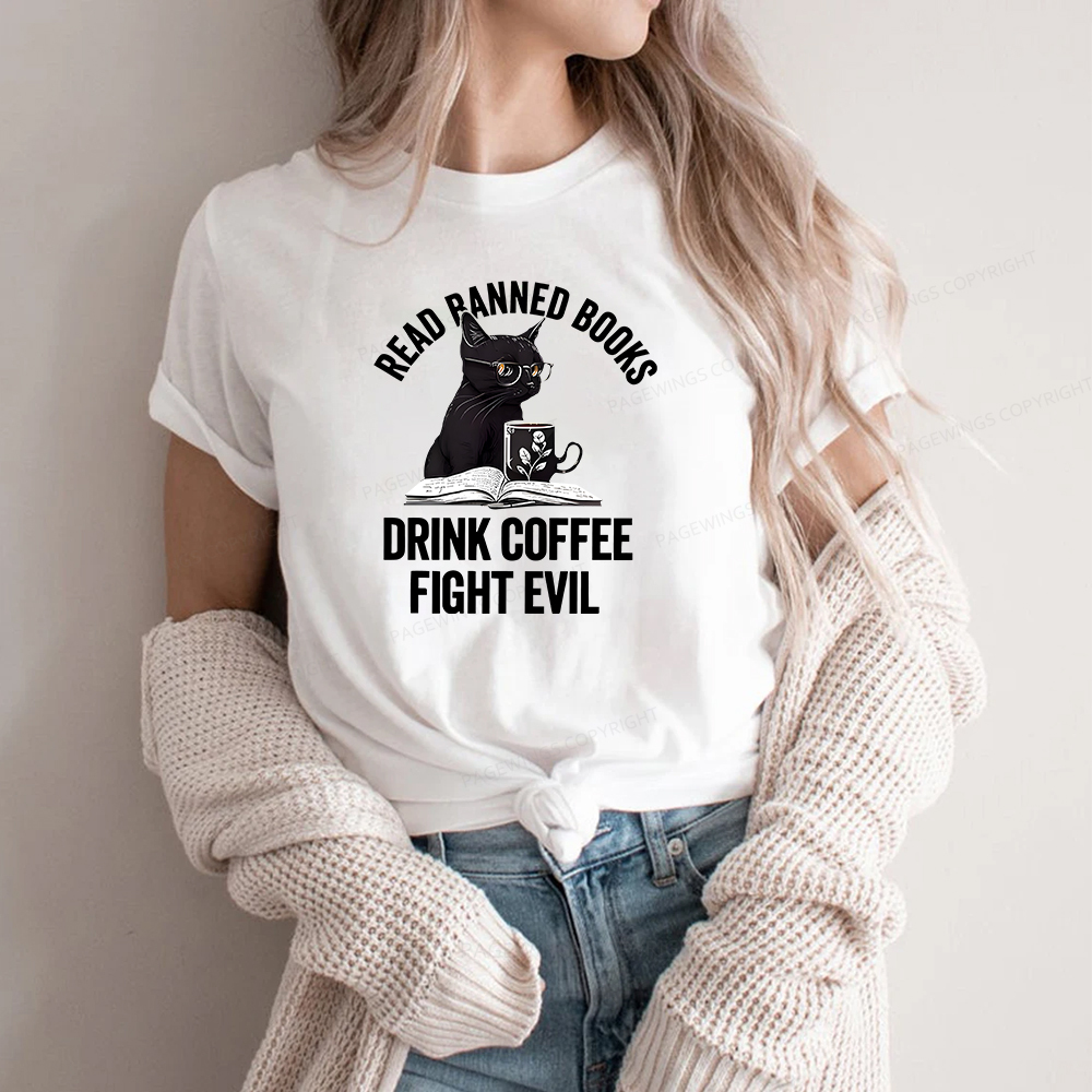 Pagewings Read Books Drink Coffee Fight Evil Shirt Unisex Classic T-shirt