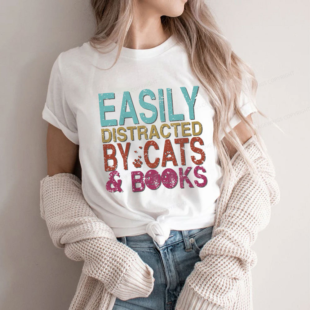 Pagewings Easily Distracted By Cats And Books Unisex Classic T-shirt