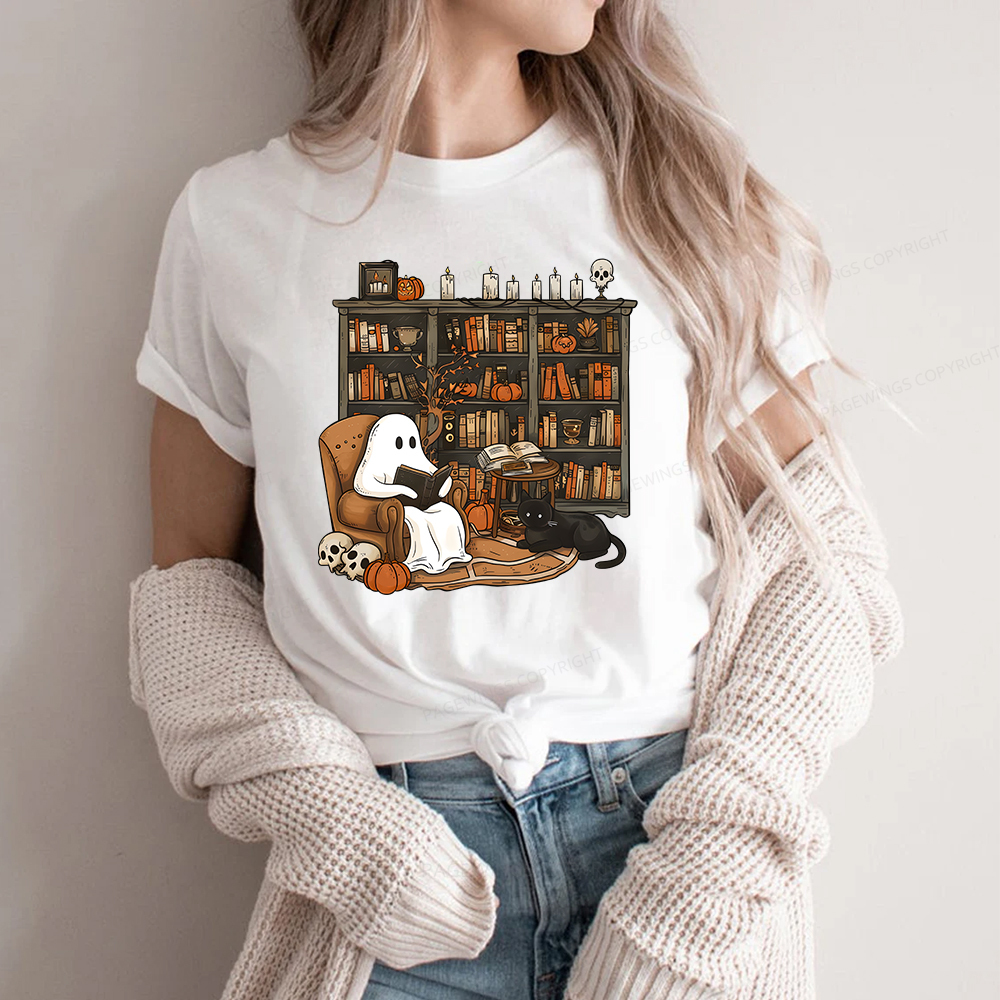 Pagewings Halloween Ghost Reading Books Unisex Classic T-shirt