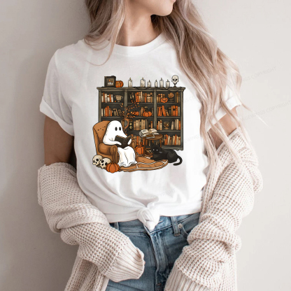 Pagewings Halloween Ghost Reading Books Unisex Classic T-shirt
