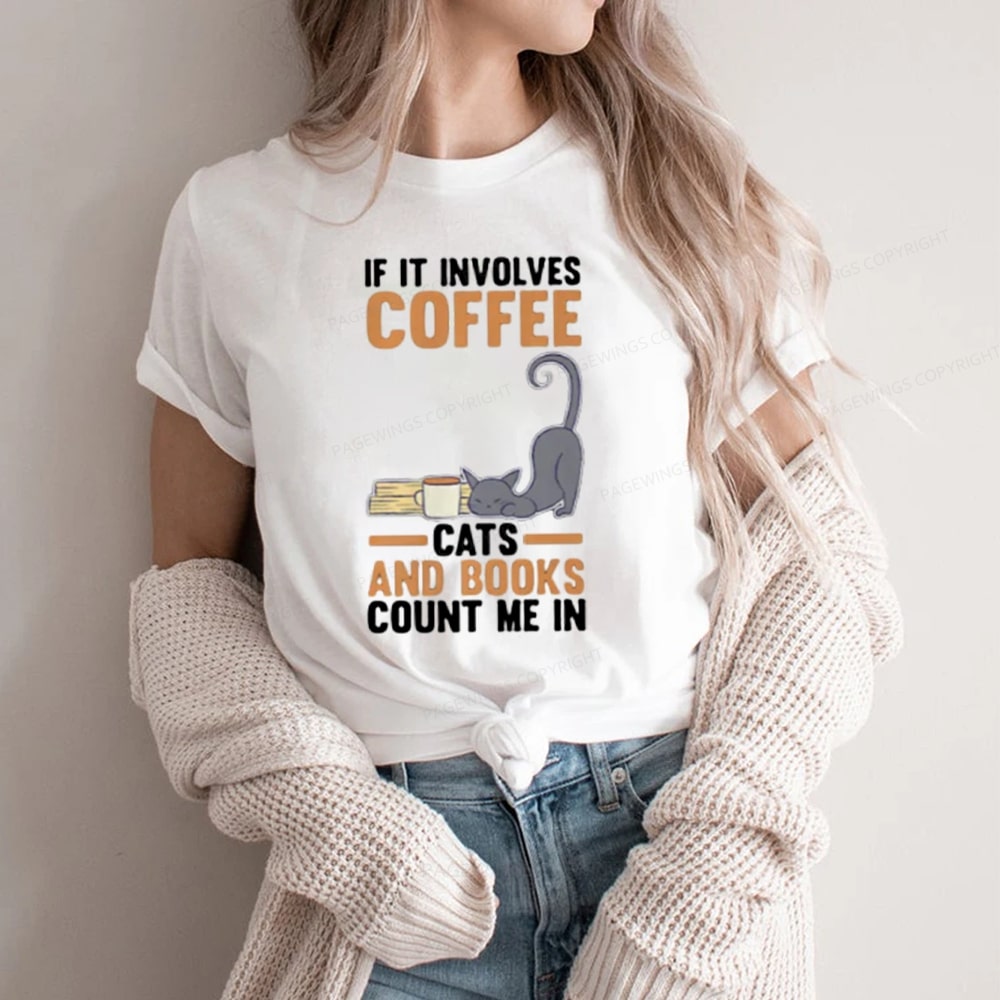 Pagewings Cats Reading Books Coffee T Shirts Unisex Classic T-shirt