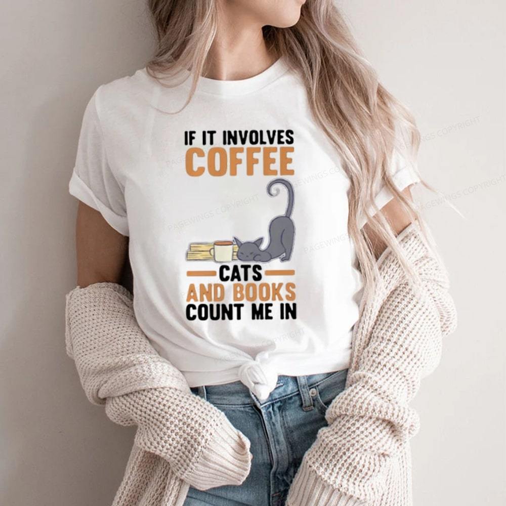 Pagewings Cats Reading Books Coffee T Shirts Unisex Classic T-shirt